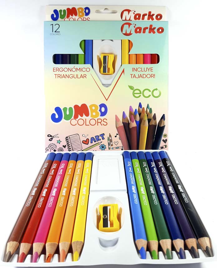 Color largo JUMBO ECO Marko 12 Colores + tajador