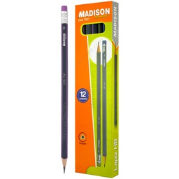 [8463] Lapiz Negro HB triangular Madison c/borrador 12 pcs.